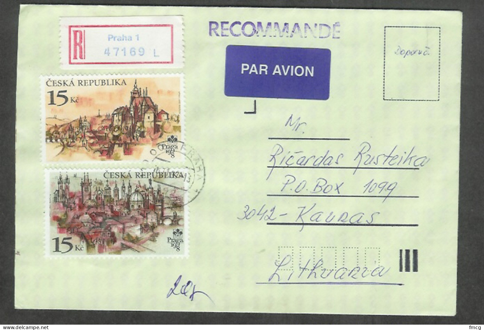 Czech Republic 1995 Stamp Exibition On Registered Cover To Lithuania - Cartas & Documentos
