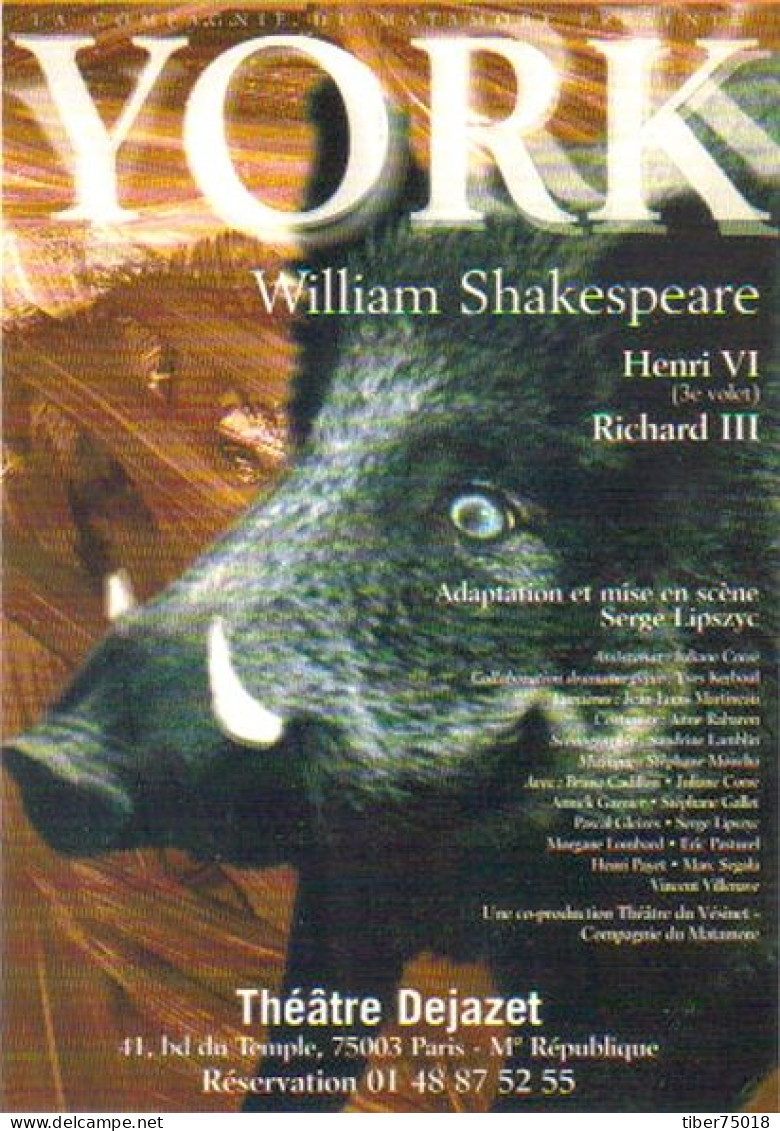 Carte Postale "Cart'Com" (1999) - York De William Shakespeare - Théâtre Dejazet (sanglier) - Werbepostkarten