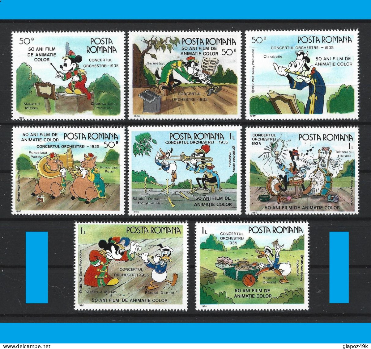 ● ROMANIA 1986 ROMANA ֍ 50° Film Walt Disney ֍ Musica ● Orchestra ● Concerto ● Serietta ● Cat. ? € ● L. 145b ● - Unused Stamps