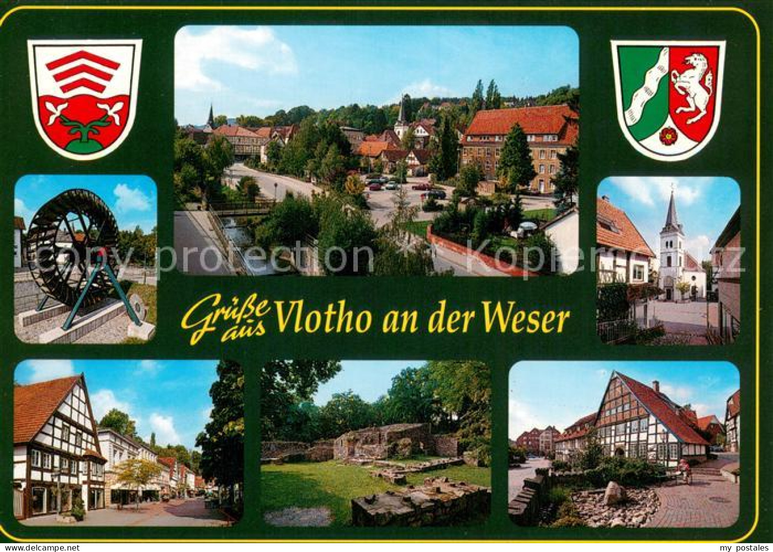 73672517 Vlotho Motive Innenstadt Fachwerkhaeuser Kirche Wasserrad Ruinen Wappen - Vlotho