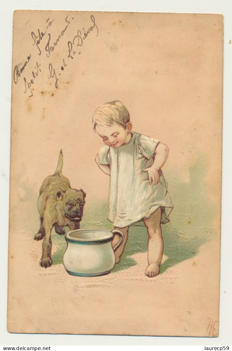 Carte Fantaisie Enfant Chien Et Pôt De Chambre - Gaufrée - Illustrateur AE - Other & Unclassified