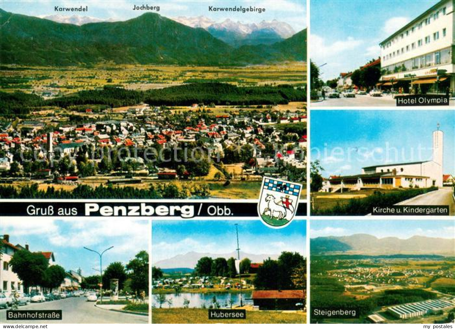 73672512 Penzberg Gesamtansicht Mit Karwendelgebirge Hotel Olympia Kirche Kinder - Penzberg