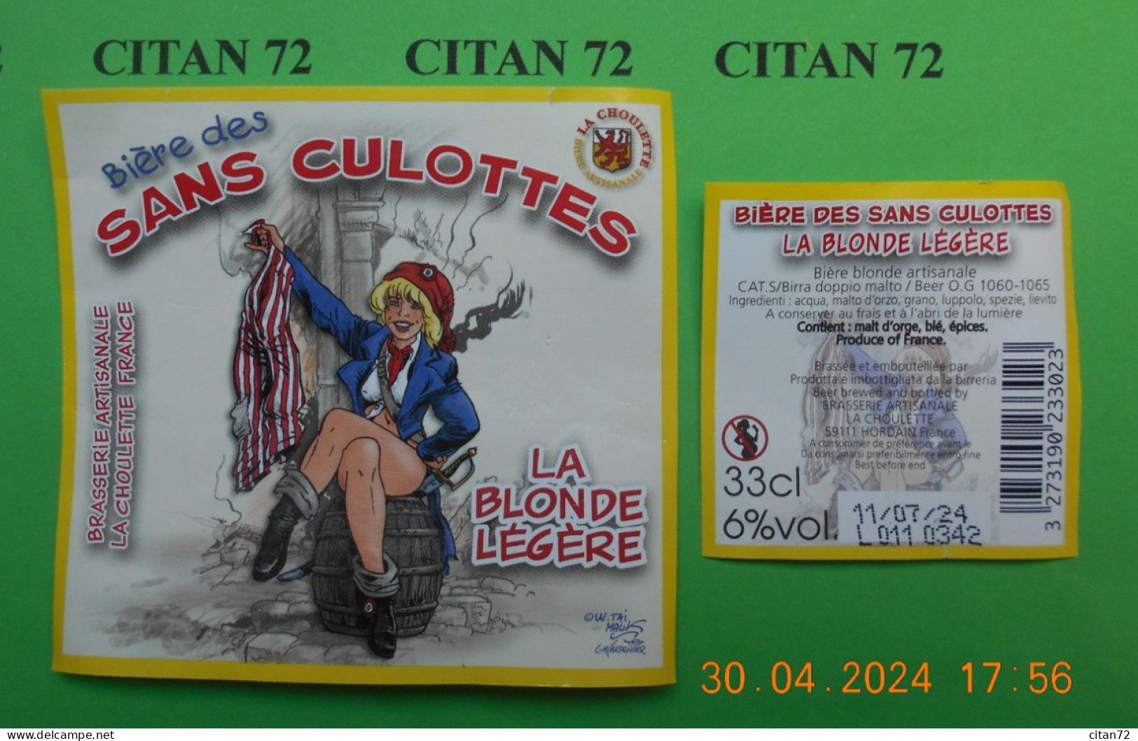 1  ETIQUETTE  De  BIERE   BRASSERIE   LA  CHOULETTE  SANS  CULOTTES  BLONDE  59111  HORDAIN   33 CL - Birra