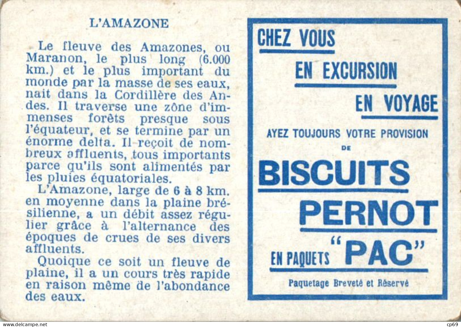 Chromo Biscuits Pernot Fleuve River L'Amazone ( Brésil ) Texte Au Dos En TB.Etat - Pernot