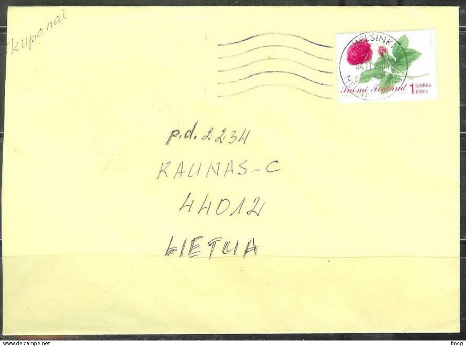 2004 First Class Rose, Helsinki  (04.11.2004) To Kaunas,Lithuania - Lettres & Documents