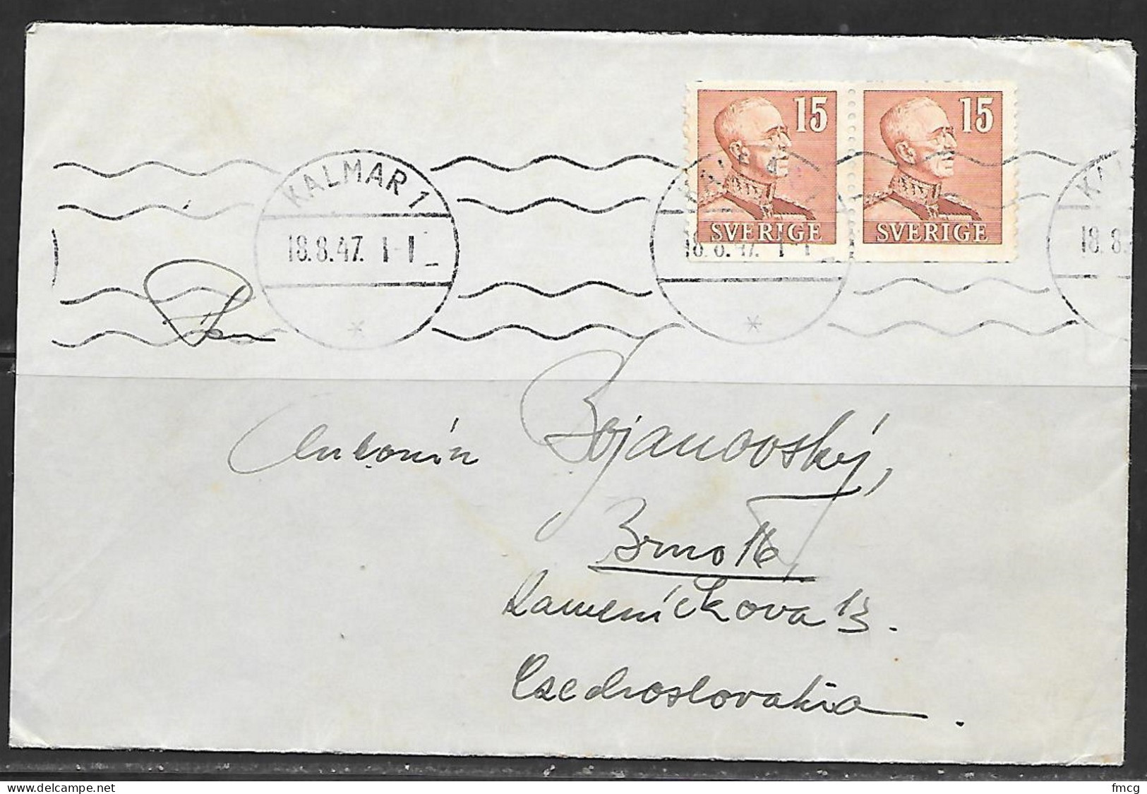 1947 Kalmar (18.8.47) To Czechoslovakia - Covers & Documents