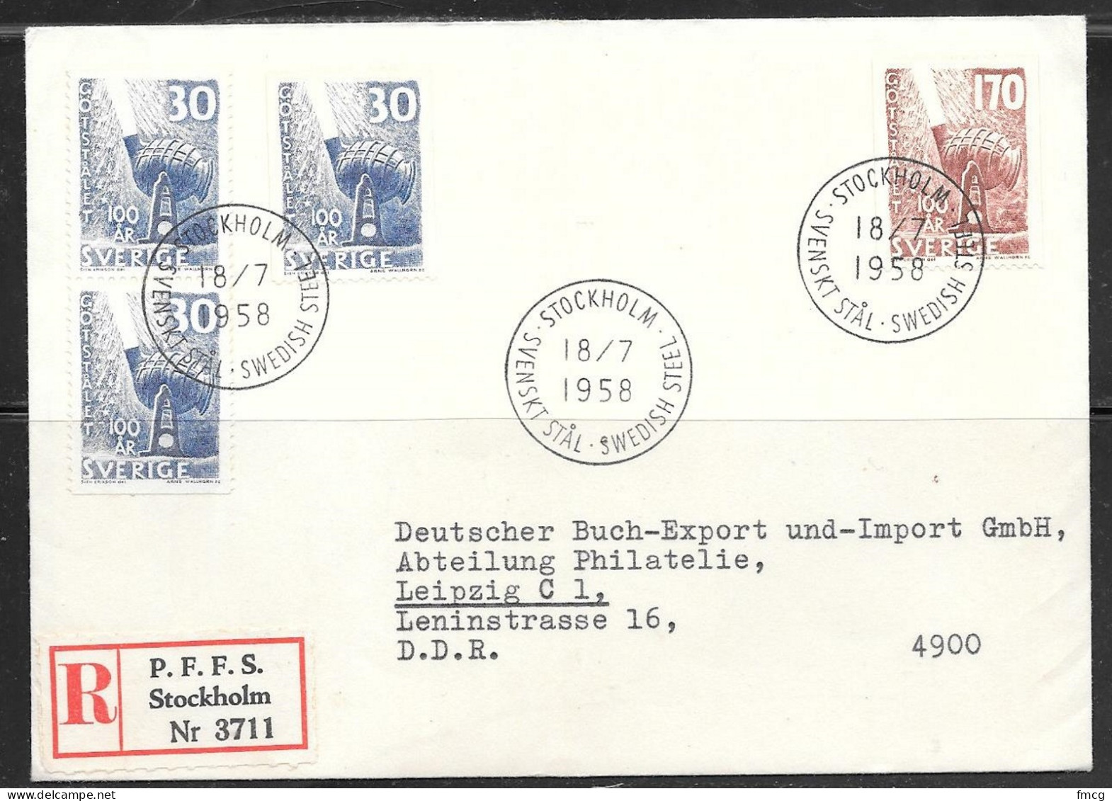 1958 Stockholm Registered (18/7 1958) To DDR (East Germany) - Lettres & Documents