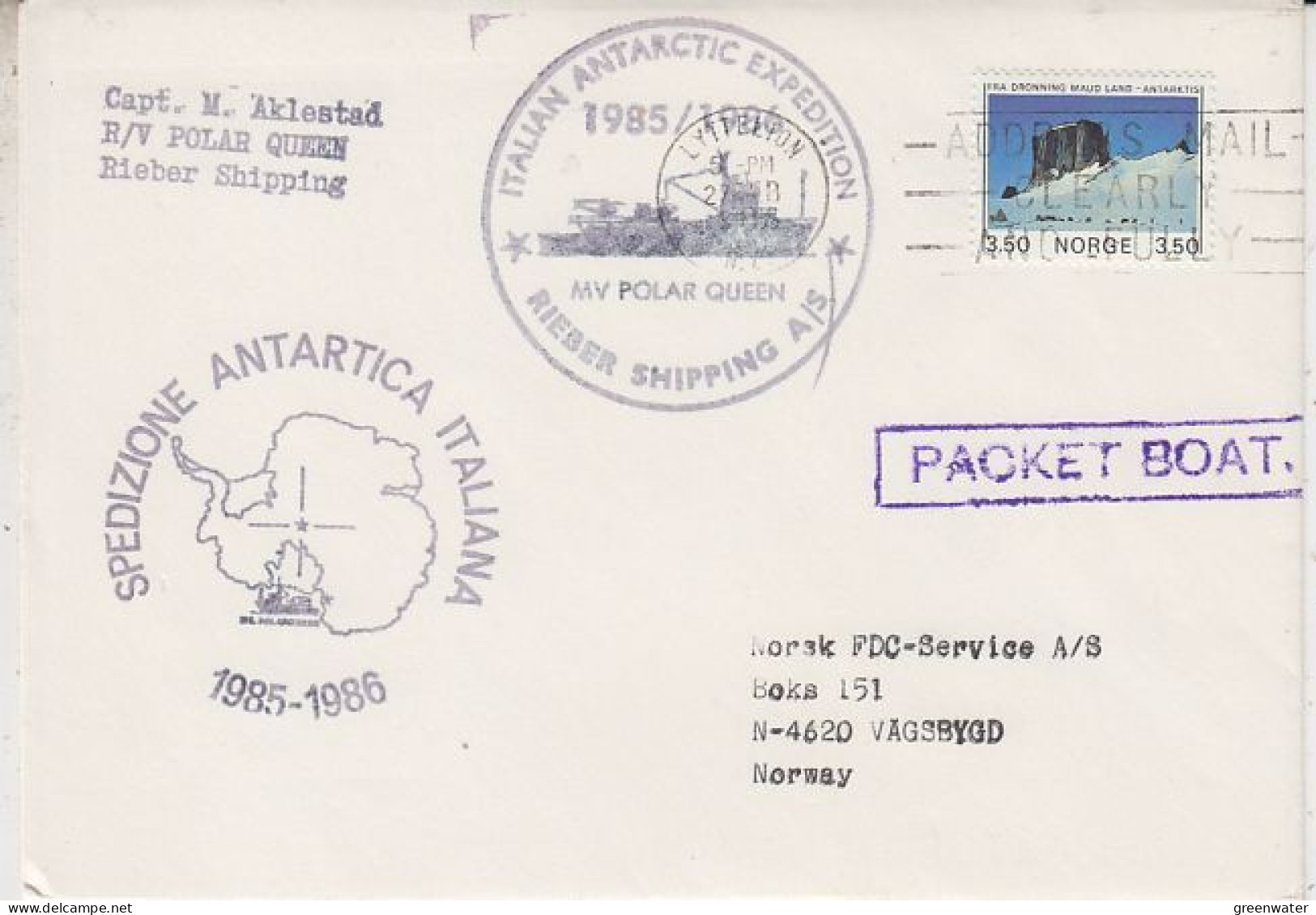 Norway Italian Antarctic Expedition 1985/1986 Ca MV Polar Queen (GS195) - Antarctische Expedities