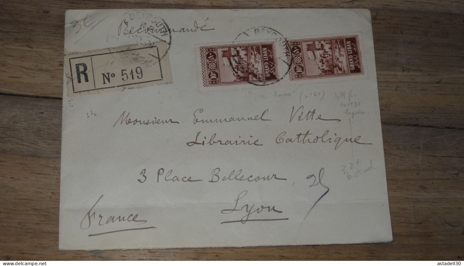 Enveloppe GRAND LIBAN, Beyrouth 1925, Recommandé  ......... Boite1 ..... 240424-226 - Cartas & Documentos