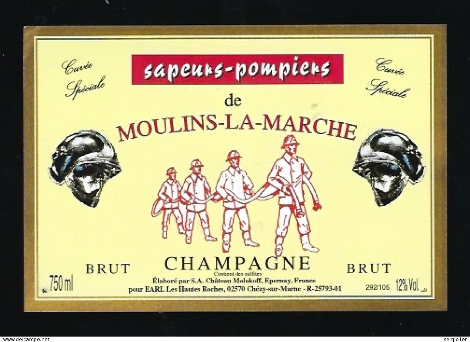Etiquette Champagne Brut Cuvée Spéciale Sapeurs Pompiers De Moulins La Marche élaboré Par Chateau Malakoff Epernay Marne - Champagne