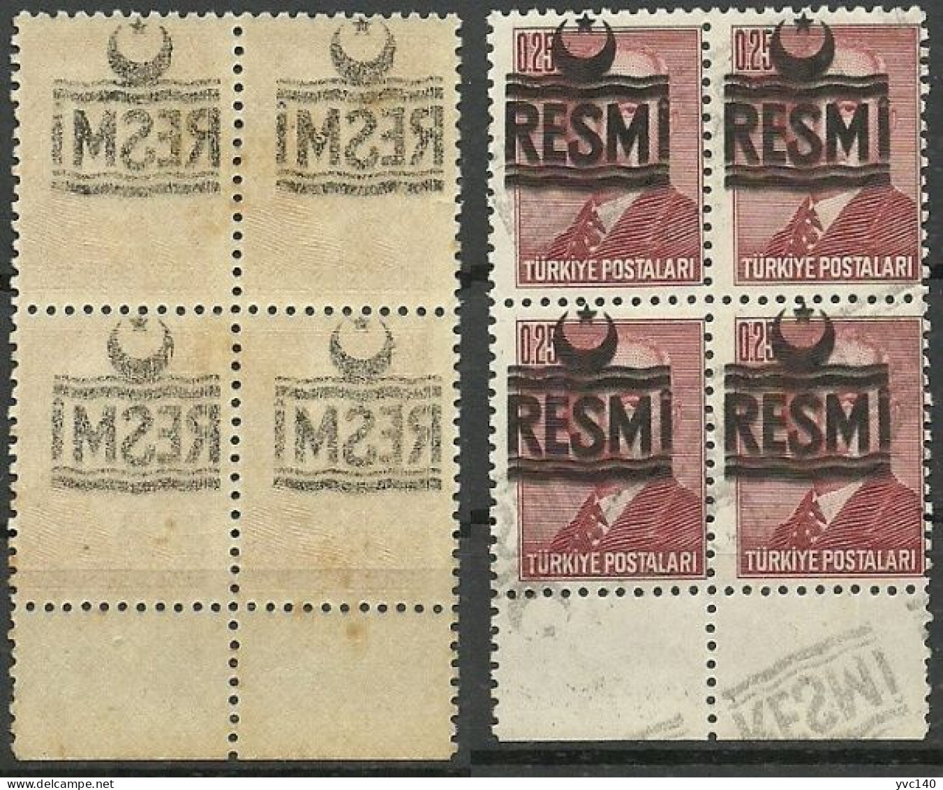 Turkey; 1955 Official Stamp 0.25 K. ERROR "Ablatsch Overprint" MNH** - Dienstmarken