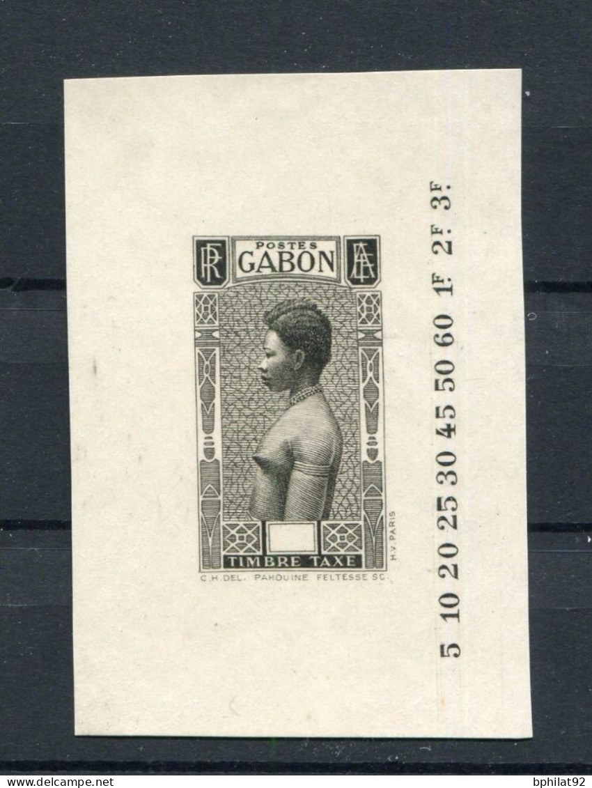 !!! GABON, EPREUVE EN NOIR SANS FACIALE SUR PAPIER CARTON DU TYPE FEMME PAHOUINE (TAXE) - Neufs