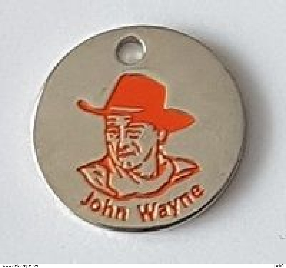 Jeton De Caddie  Argenté  CINEMA, Acteur  JOHN  WAYNE  Chapeau  Orange  Verso  Vierge - Gettoni Di Carrelli