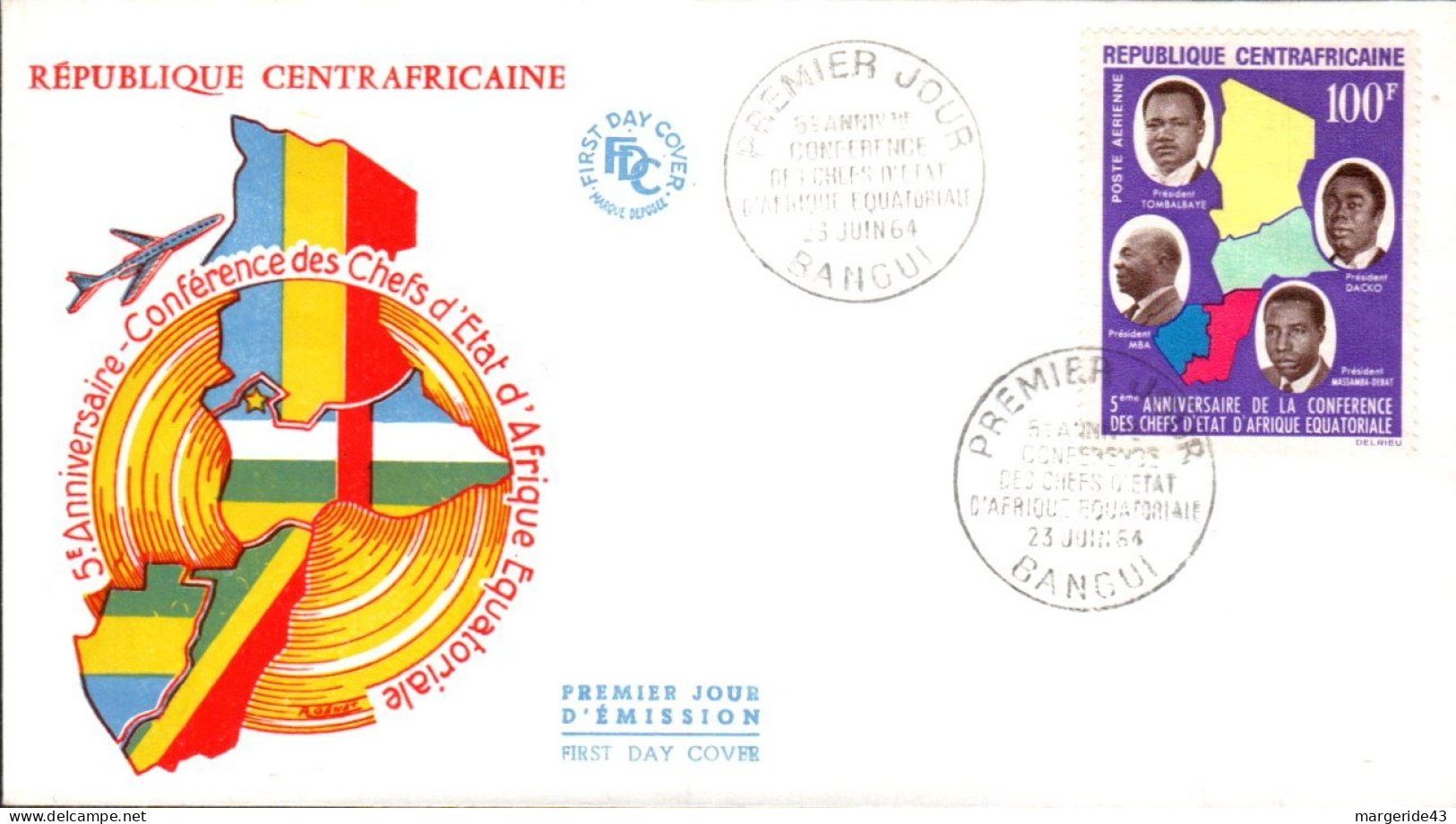 CENTRAFRIQUE FDC 1964 CONFERENCE DES CHEFS D'ETAT - Zentralafrik. Republik