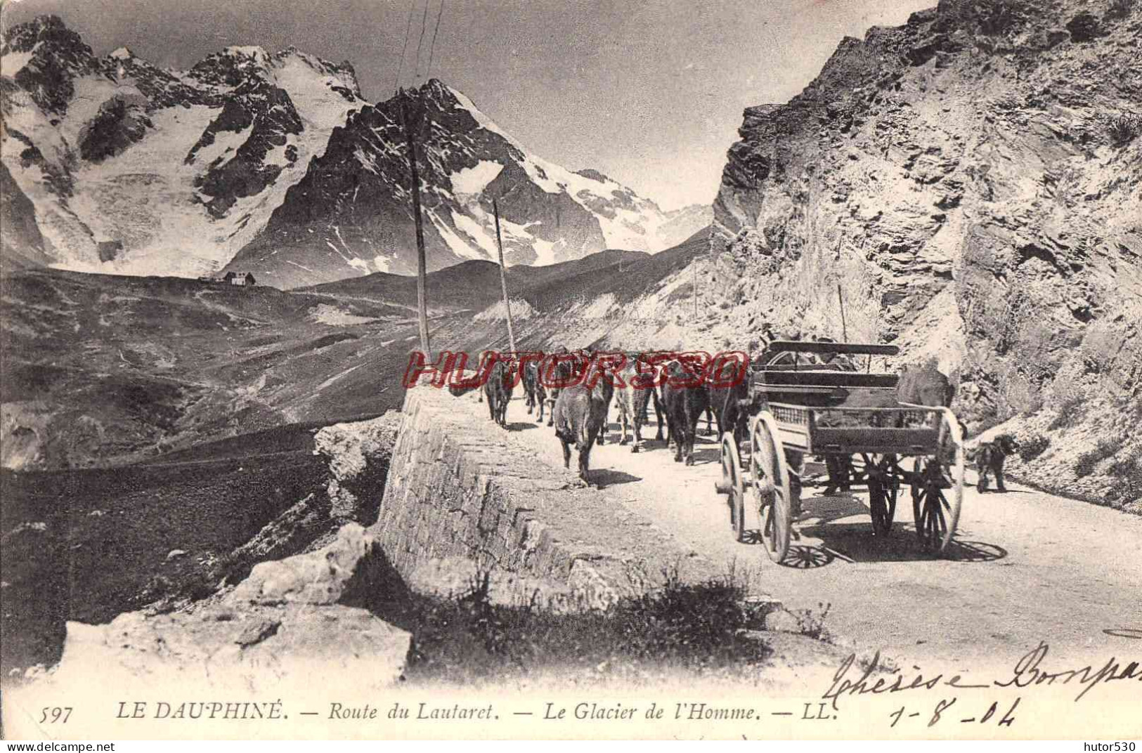 CPA HAUTES ALPES - ROUTE DU LAUTARETS - TROUPEU ET ATTELAGE - Other & Unclassified