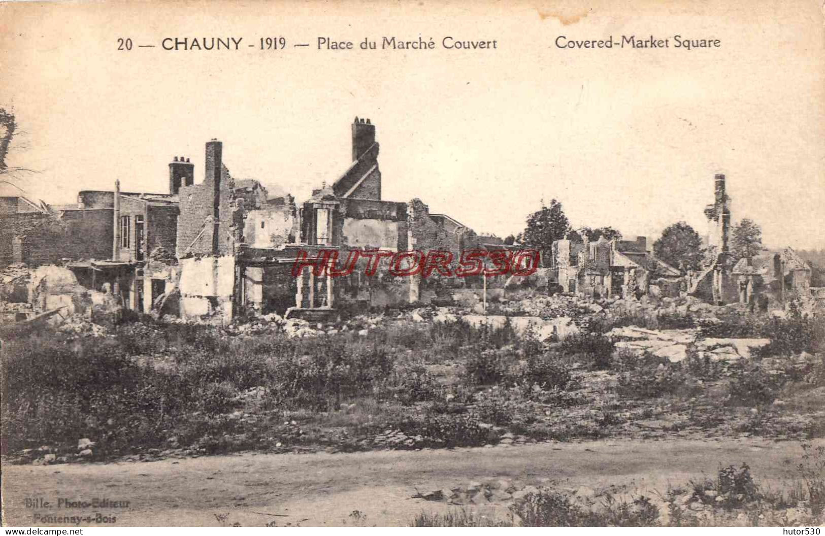 CPA GUERRE 1914-1918 - CHAUNY - PLACE DU MARCHE COUVERT - War 1914-18