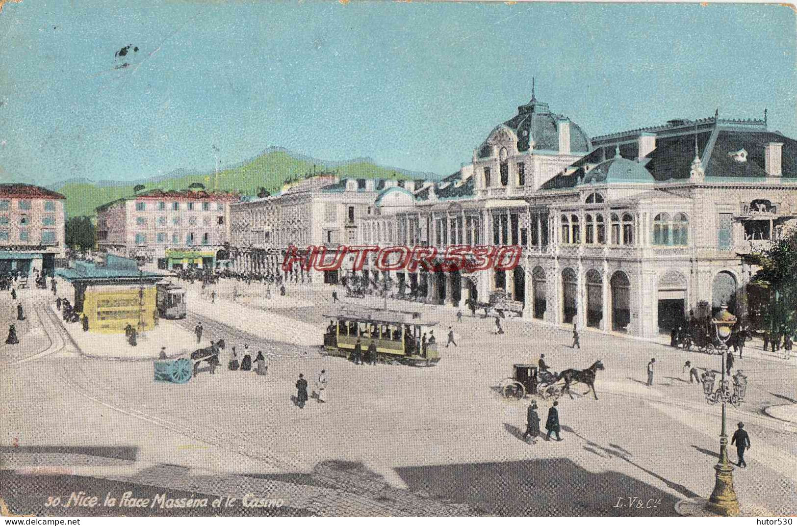 CPA NICE - PLACE MASSENA - TRAMWAY ET ATTELAGES - Places, Squares