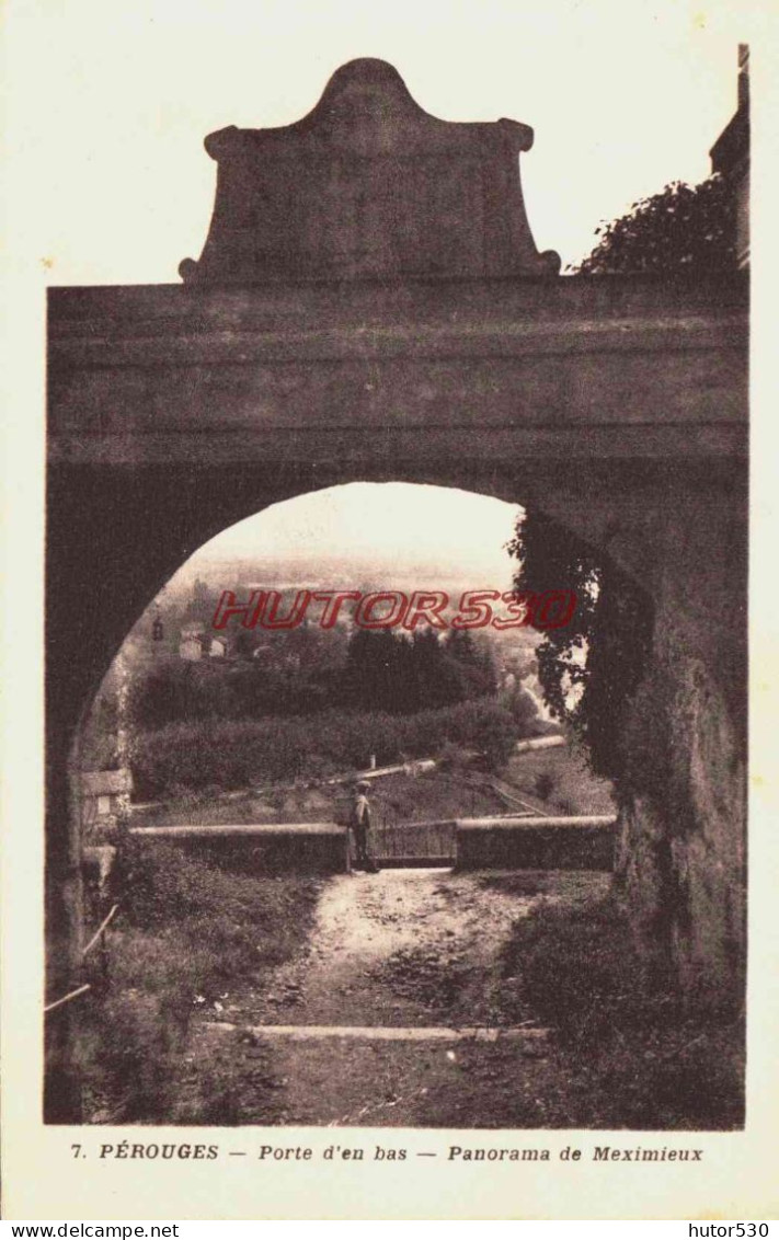 CPA PEROUGES - PORTE D'EN BAS - PANORAMA DE MEXIMIEUX - Pérouges