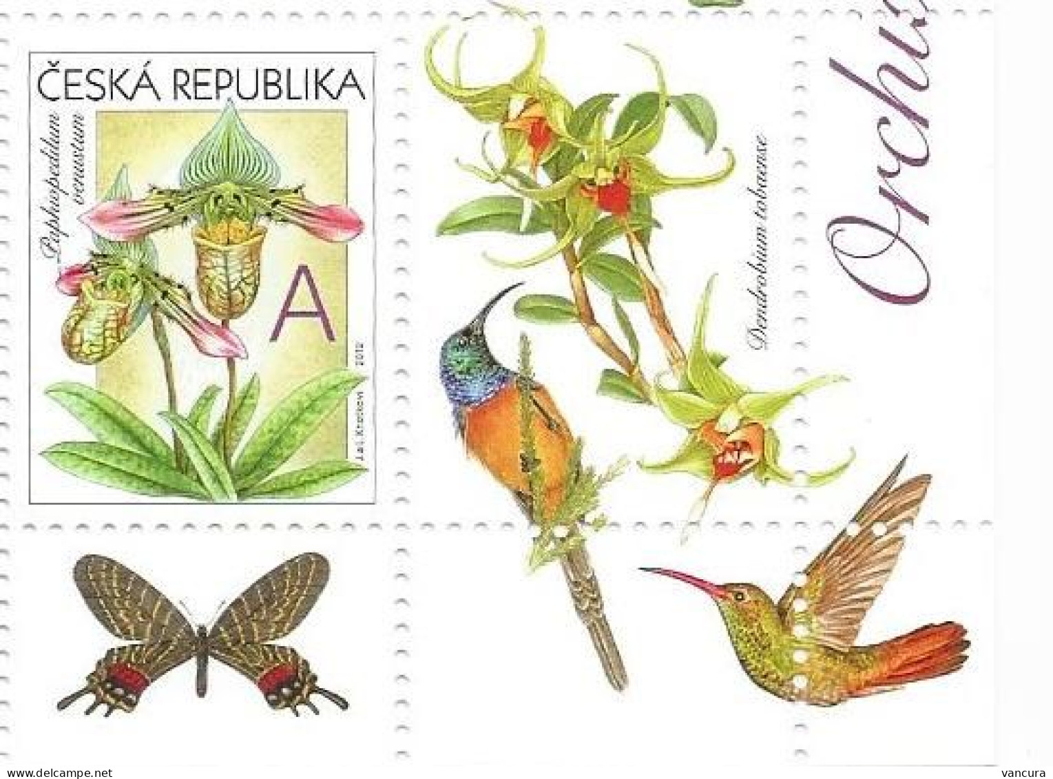 ** 745 Czech Republic ORCHID 2012 Dendrobium Tobaense Paphiopedilum Venustum Humming Bird Butterfly - Segler & Kolibris