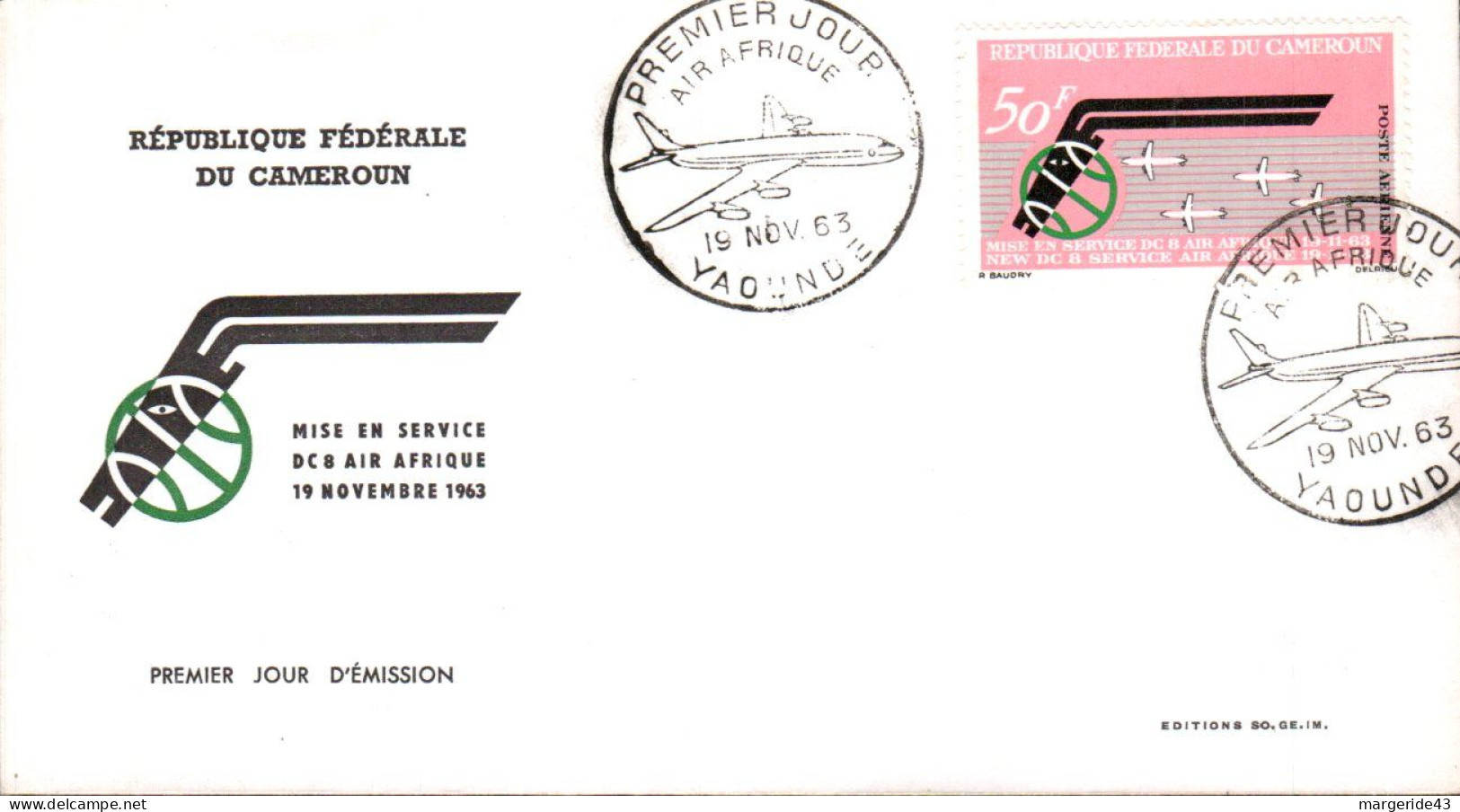 CAMEROUN  FDC 1963 DC 8 D'AIR AFRIQUE - Kameroen (1960-...)