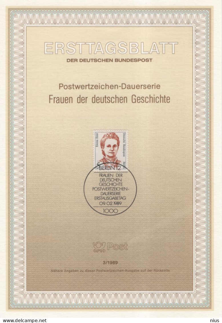 Germany Deutschland 1989-3 Frauen, Emma Ihrer, Feminist And Trade Unionist, Canceled In Berlin - 1981-1990