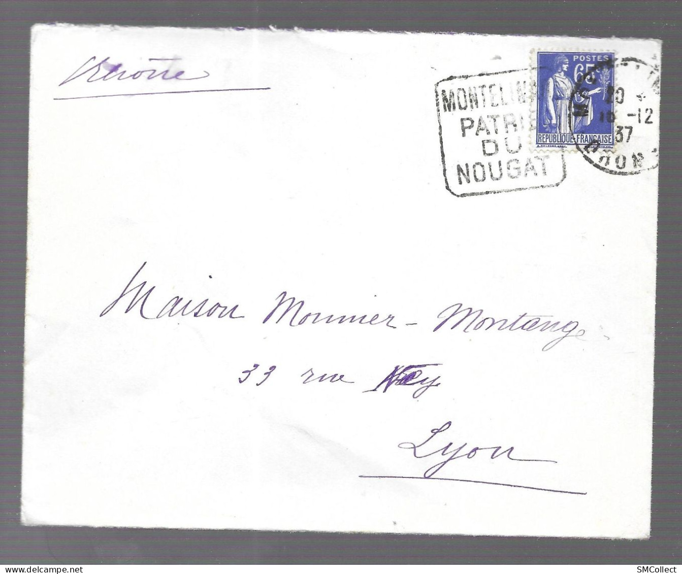 Cahet Daguin Montélimar 1937 Sur Enveloppe Voyagée Vers Lyon - 1921-1960: Période Moderne