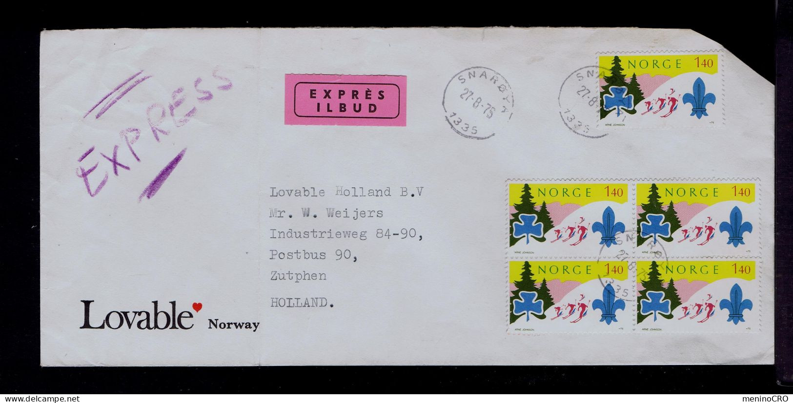 Gc8534 NORGE Boy-scouts Scoutisme Scouting 5x Winter Sky Mailed 1975 Zutphen -NL - Lettres & Documents