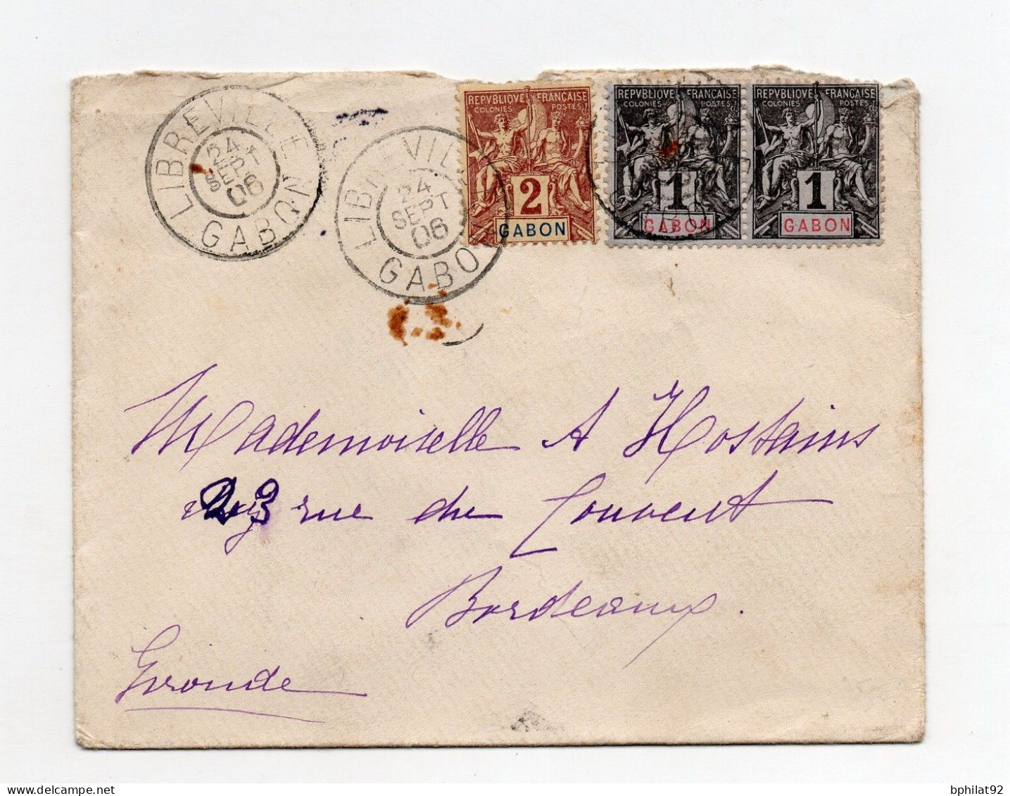 !!! GABON, LETTRE DE LIBREVILLE DE 1906 POUR BORDEAUX - Storia Postale