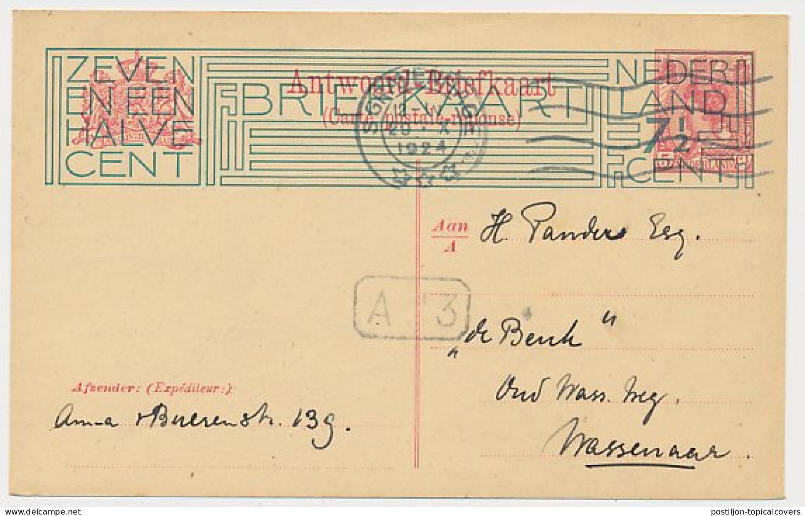 Briefkaart G. 201 B S Gravenhage 1924 - Afzenderlijnen 7 1/2 Mm - Postwaardestukken