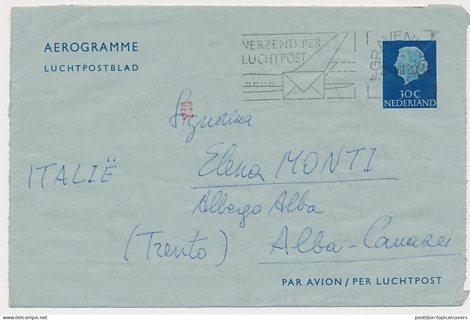 Luchtpostblad G. 15 S Gravenhage - Alba Canazei Italie 1963 - Postwaardestukken