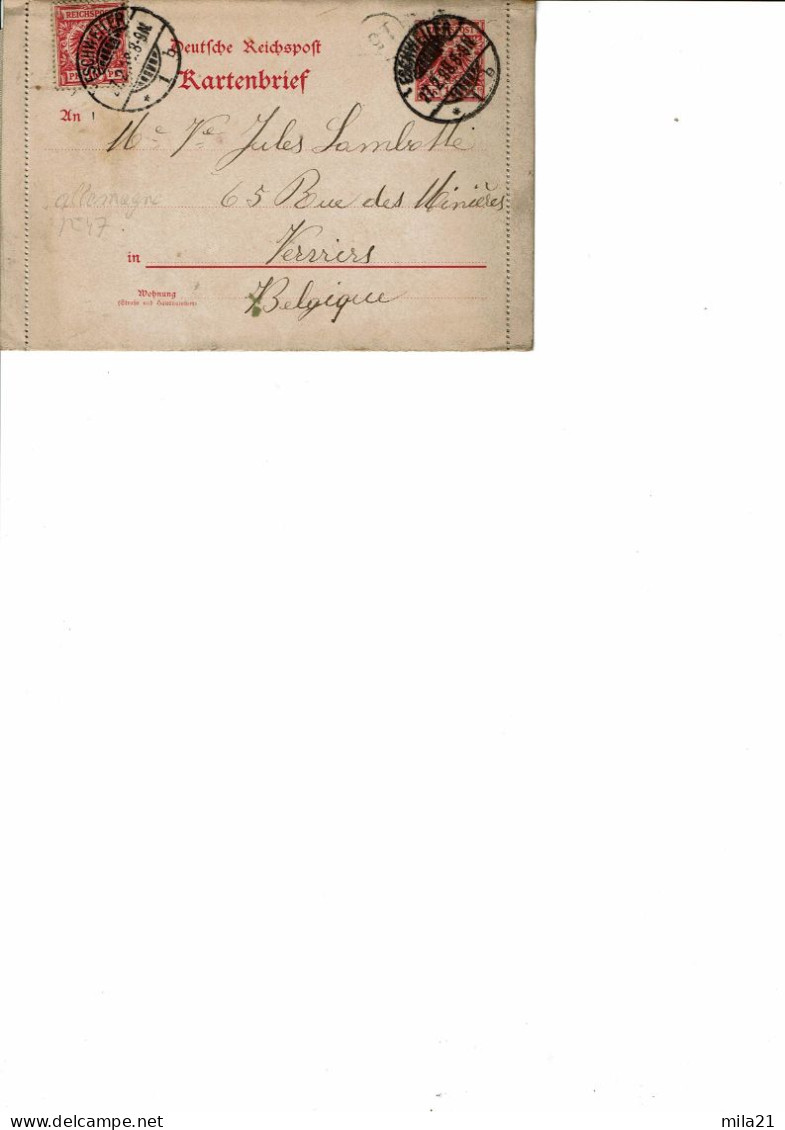 ¨REICHSPOST  ENTIER POSTAL KARTENBRIEF  TIMBRE  TYPE N° 47+ Timbre N° 47 - Sobres