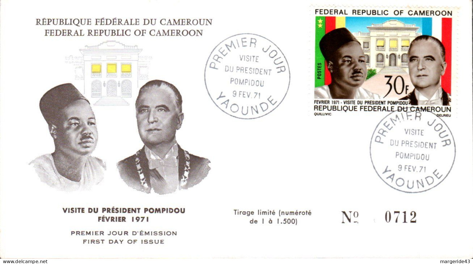 CAMEROUN  FDC 1971 VISITE PRESIDENT POMPIDOU - Camerun (1960-...)
