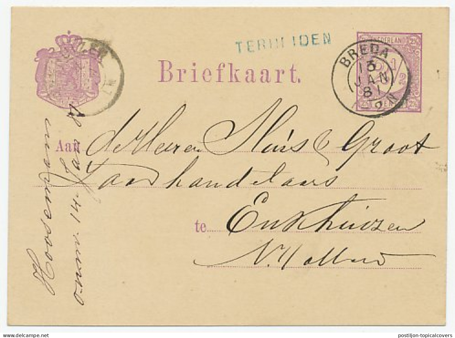 Naamstempel Terheiden 1881 - Cartas & Documentos