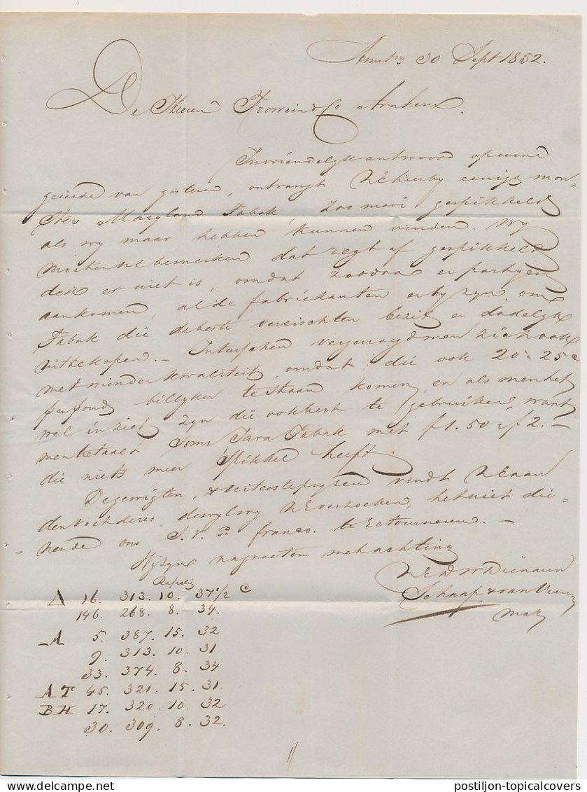 Amsterdam - Arnhem 1852 - Begeleidingsbrief - ...-1852 Precursores