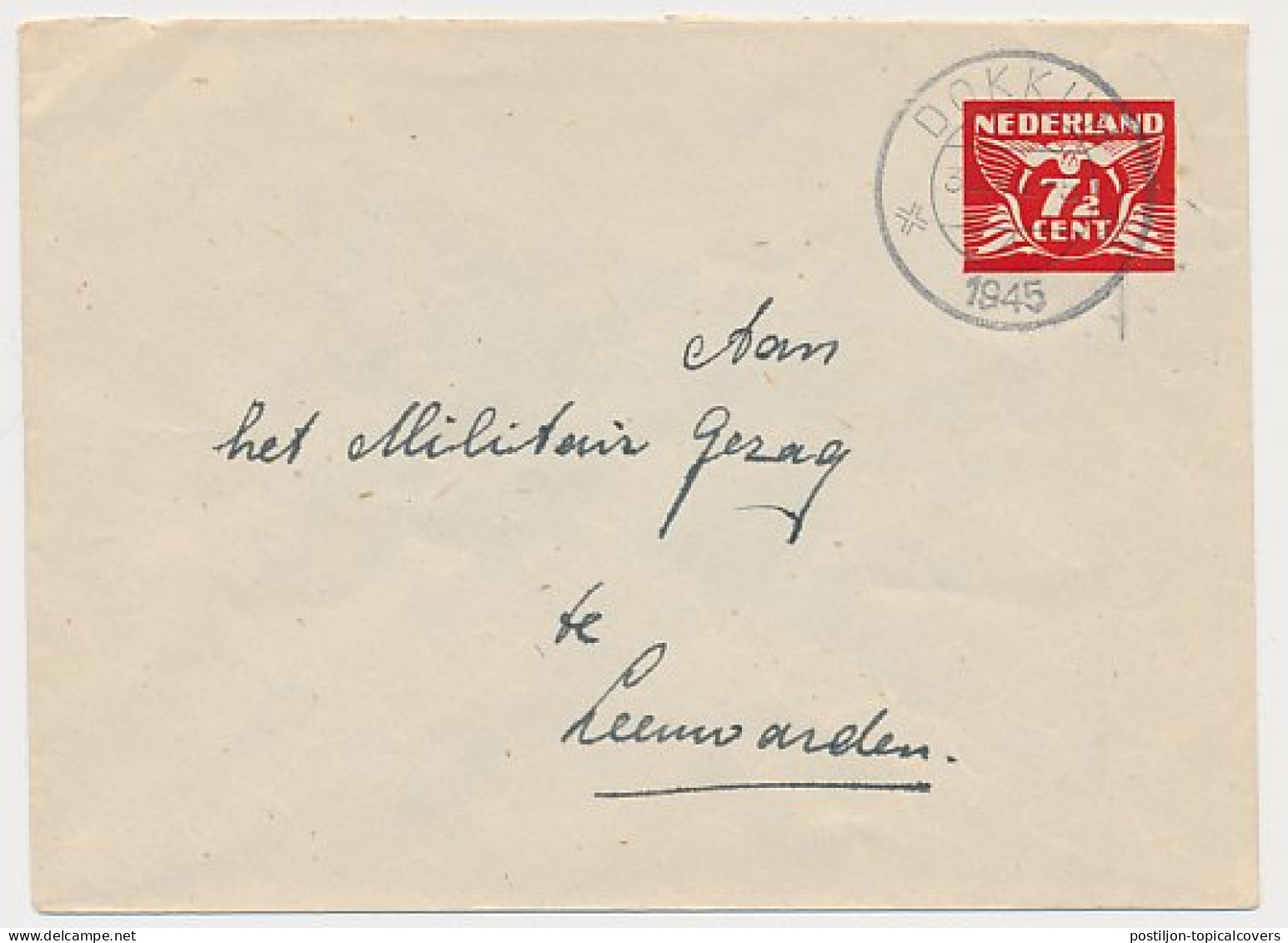 Envelop G. 30 C Dokkum - Leeuwarden 1945 - Postwaardestukken