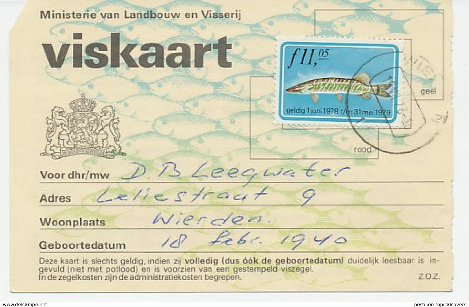 Viskaart Kleine Visakte 1978 / 1979 - Fiscale Zegels