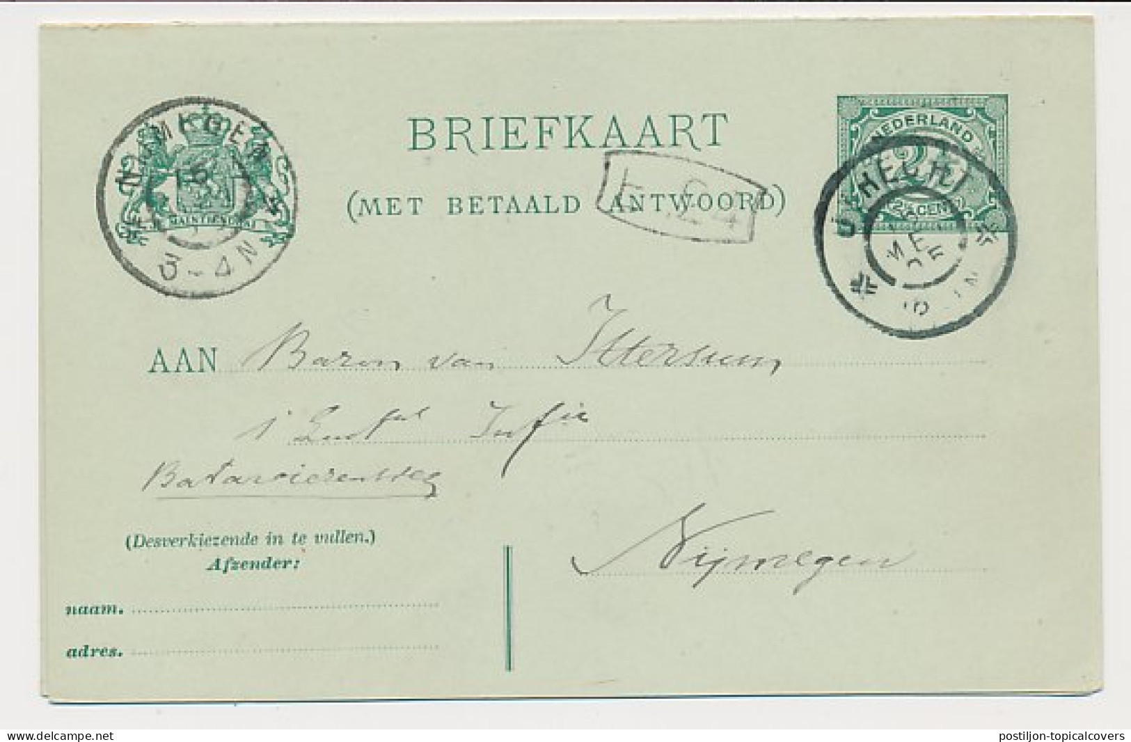 Briefkaart G. 60 Utrecht - Nijmegen 1905 - Postwaardestukken