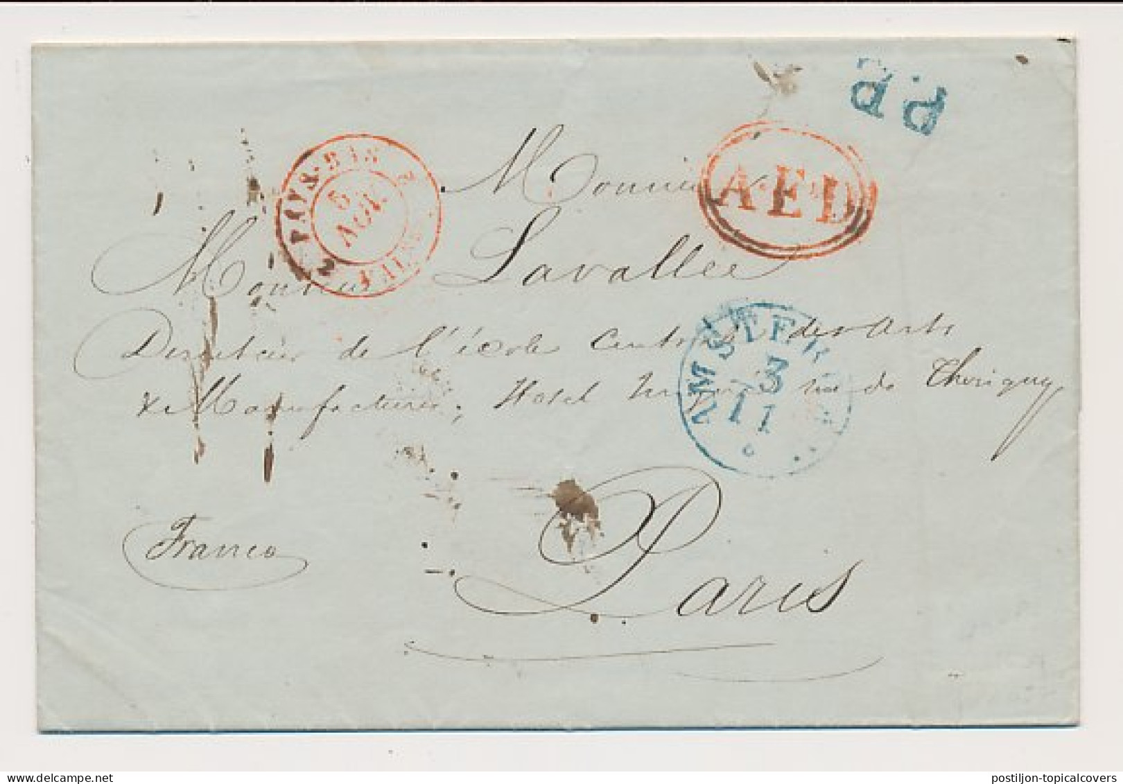 Amsterdam - Parijs Frankrijk 1839 - 2 Pay-Bas / Valnes 2 - A.E.D - ...-1852 Vorläufer