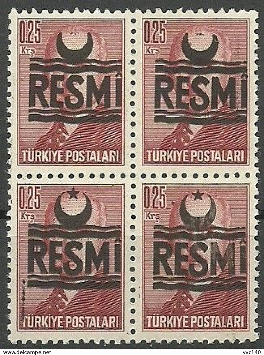 Turkey; 1955 Official Stamp 0.25 K. ERROR "Partially Missing Overprint" MNH** - Sellos De Servicio