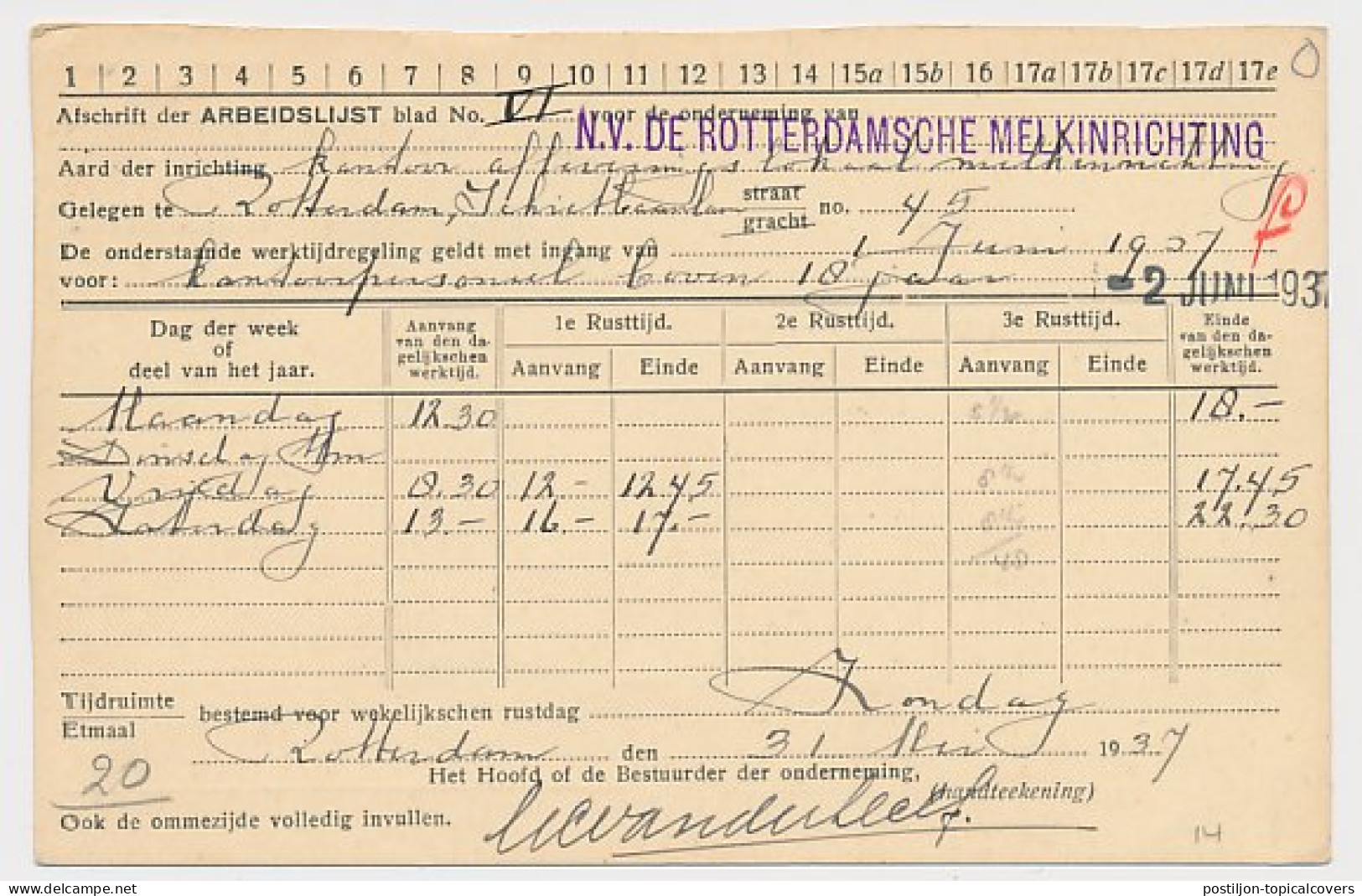 Arbeidslijst G. 17 Locaal Te Rotterdam 1940 - Postwaardestukken