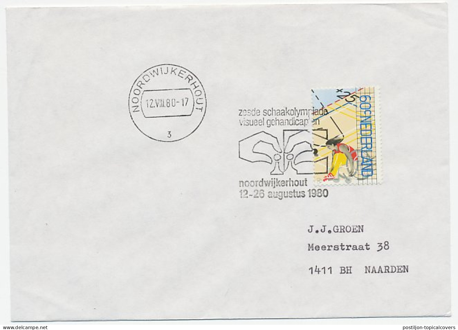 Cover / Postmark Netherlands 1980 Chess Olympiad Noordwijkerhout - Visually Impaired - Sin Clasificación