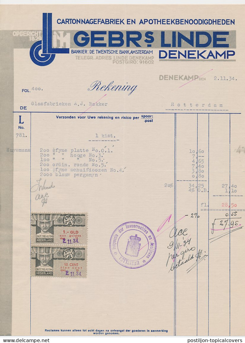 Omzetbelasting 10 CENT / 1.- GLD - Denekamp 1934 - Fiscale Zegels