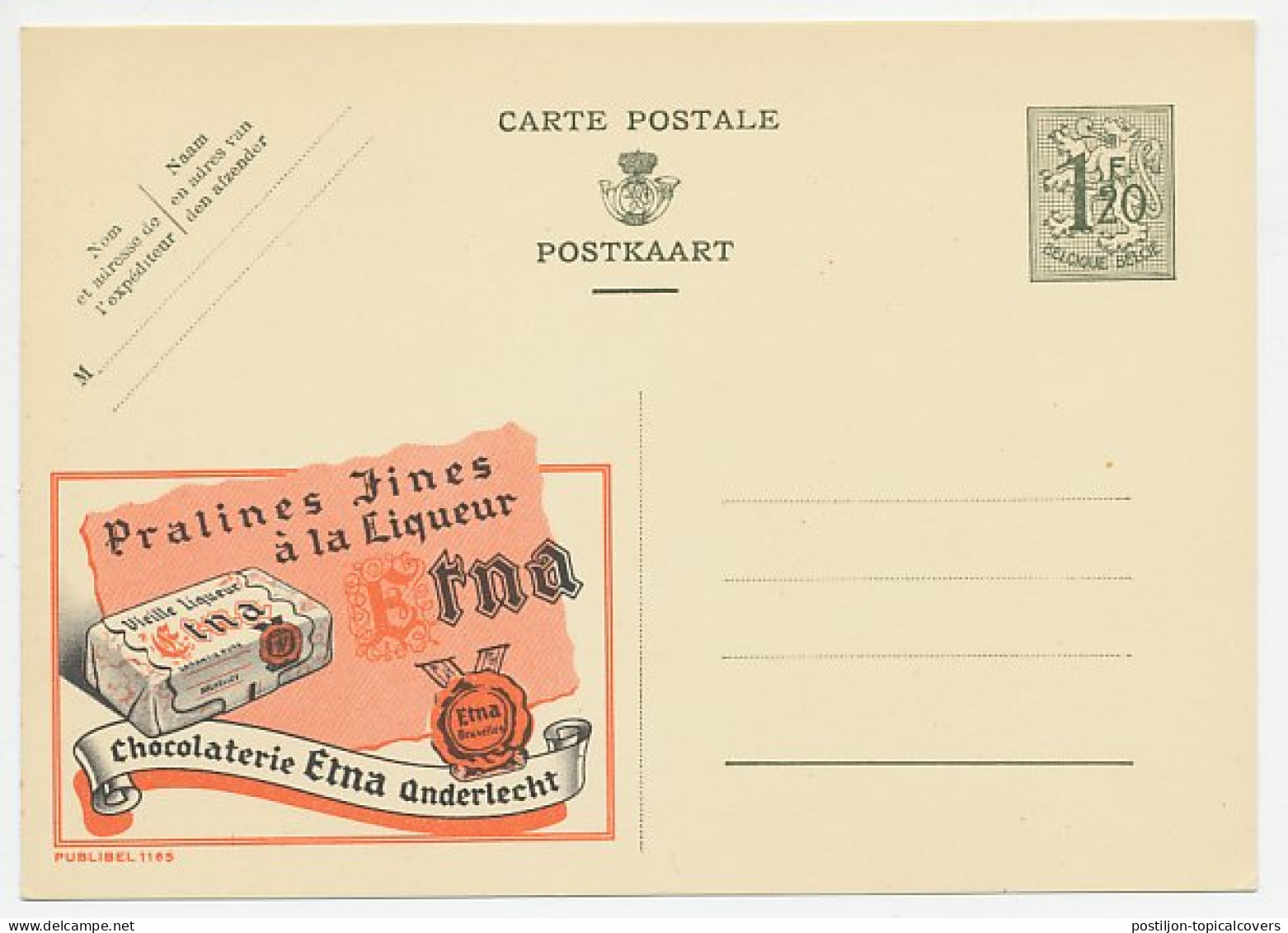 Publibel - Postal Stationery Belgium 1952 Liqueur Chocolates - Erna - Alimentación
