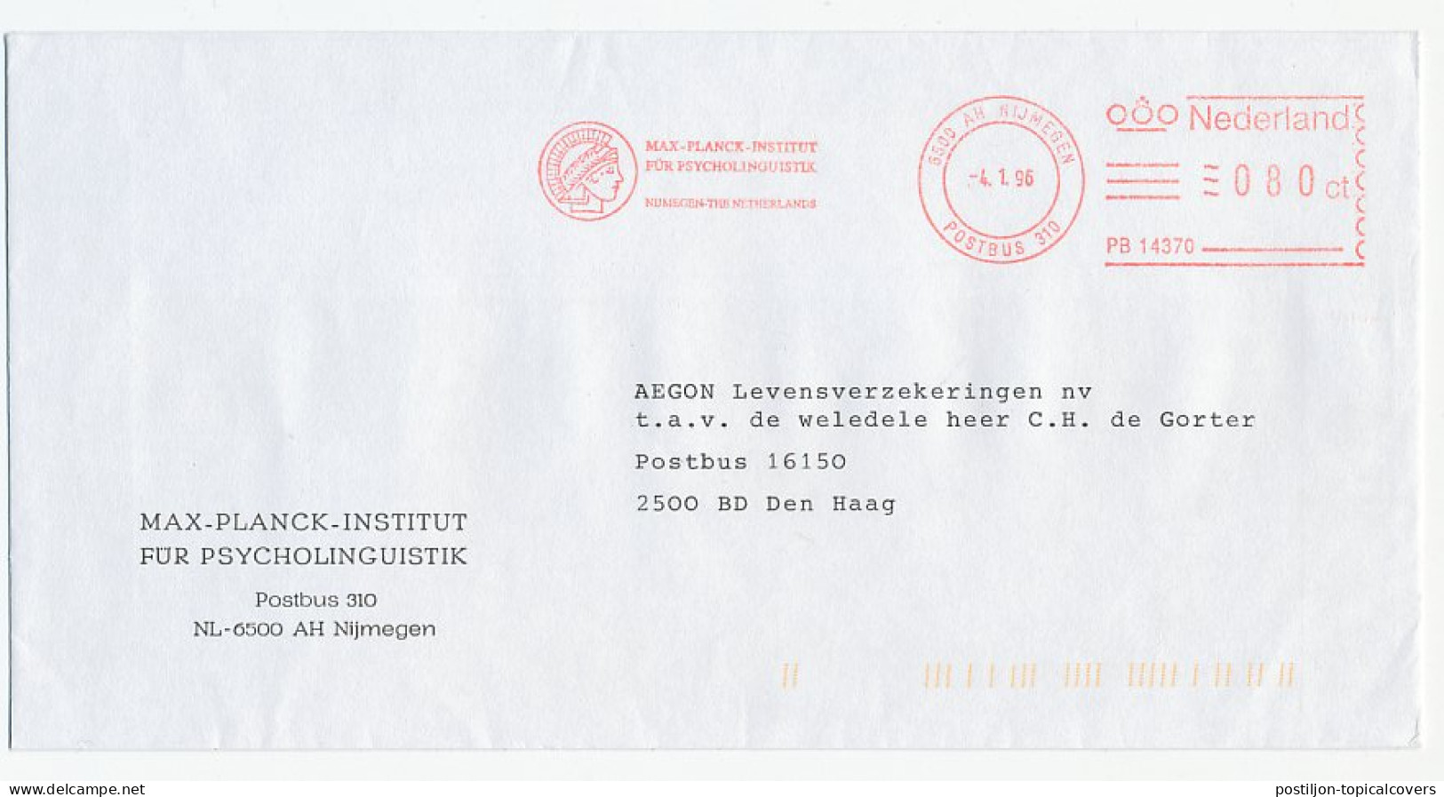 Meter Cover Netherlands 1996 Max Planck - Physicist - Nobel Prize Laureates