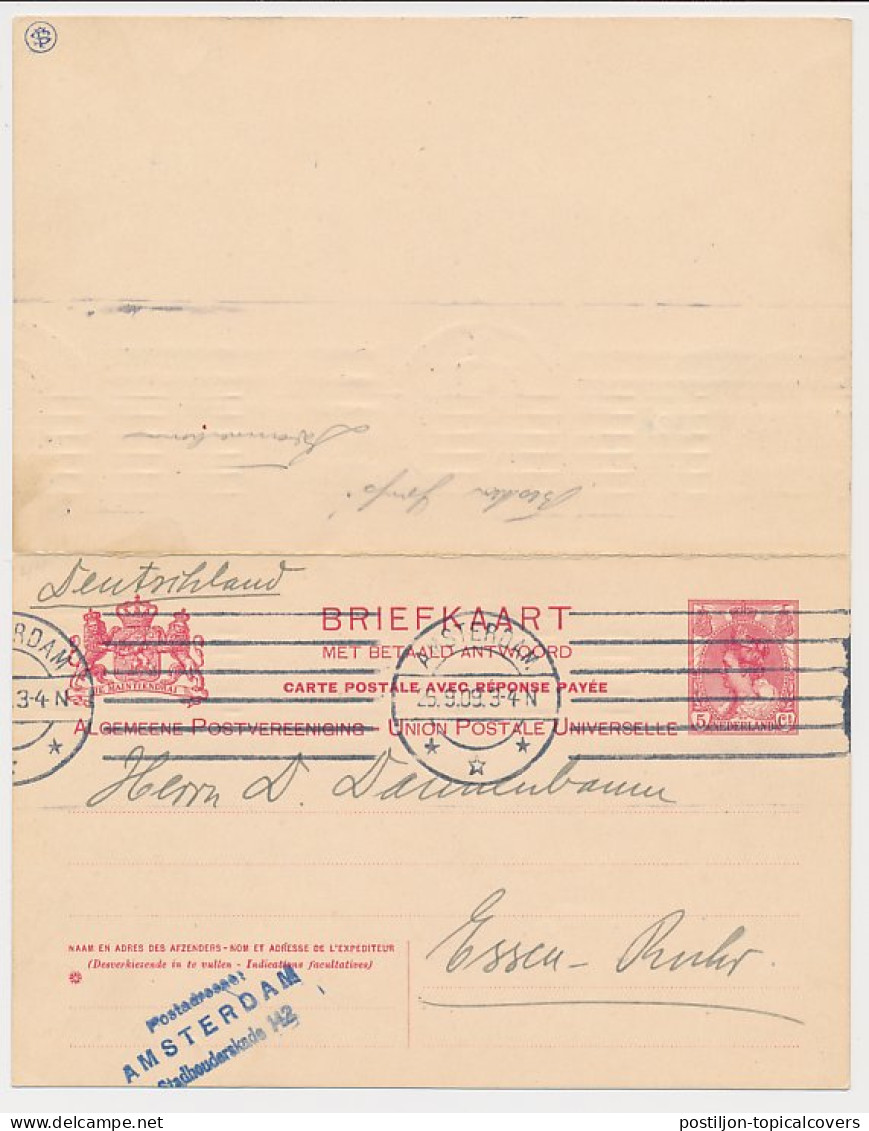 Briefkaart G. 77 Z-2 Amsterdam - Essen Duitsland 1909 V.v. - Postwaardestukken