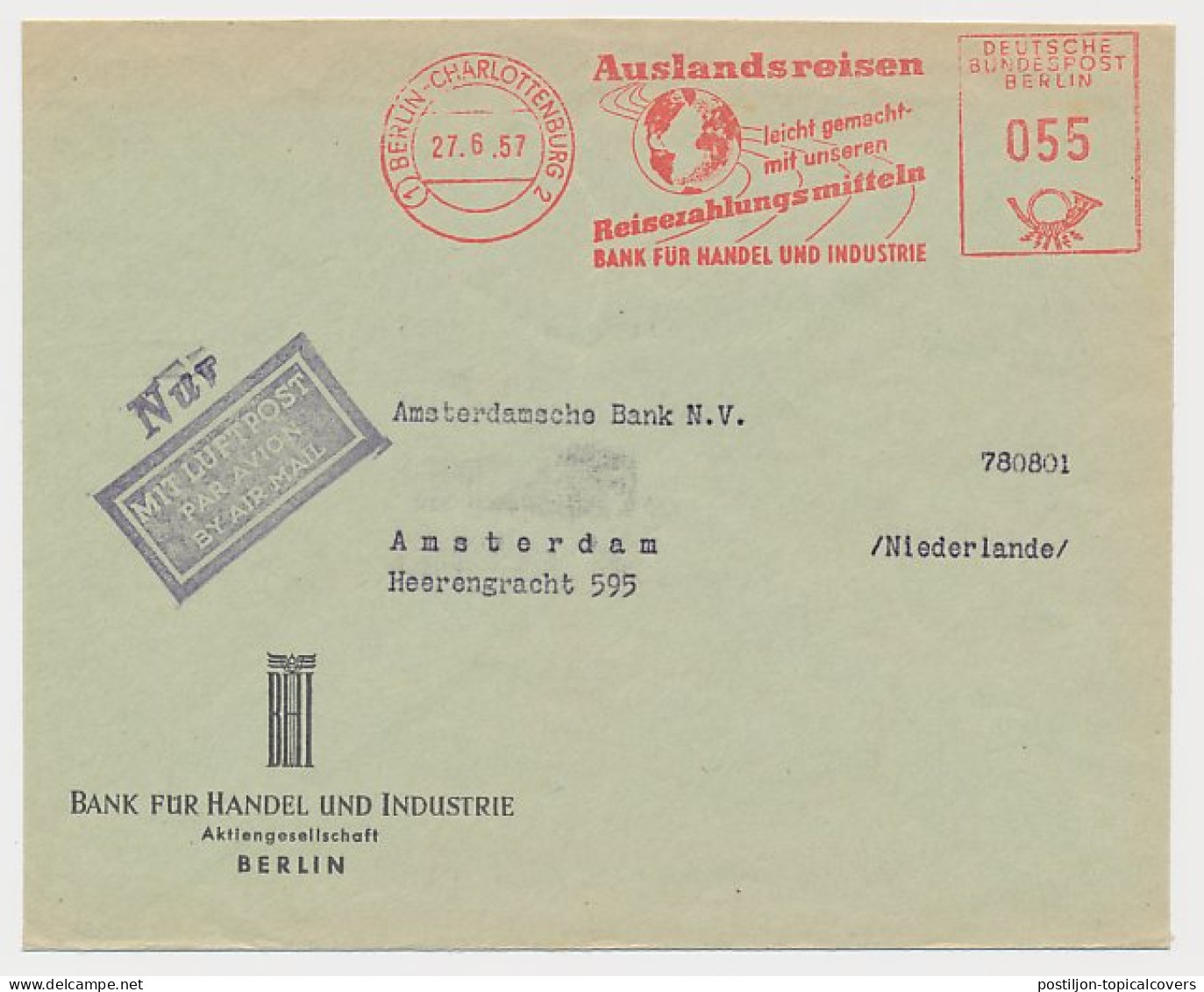 Meter Cover Germany 1957 Globe - Travel Cash Equivalents - Sonstige & Ohne Zuordnung