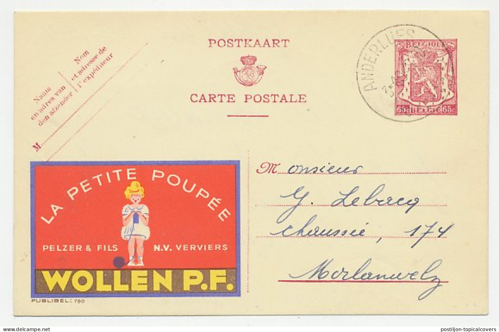 Publibel - Postal Stationery Belgium 1948 Knitting - Wool - Textiel