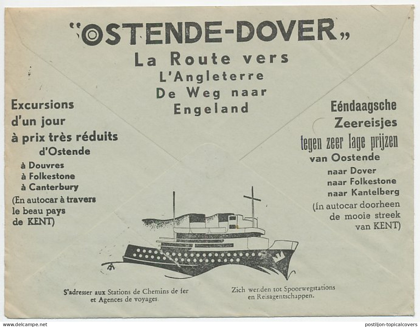 Postal Cheque Cover Belgium 1938 Ferry Boat - Oostende - Dover - Medical Instruments  - Schiffe