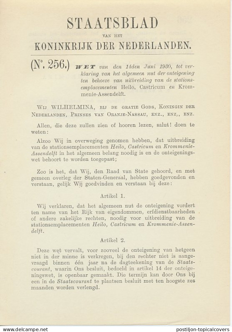 Staatsblad 1930 : Station Heilo - Castricum - Krommenie - Historical Documents