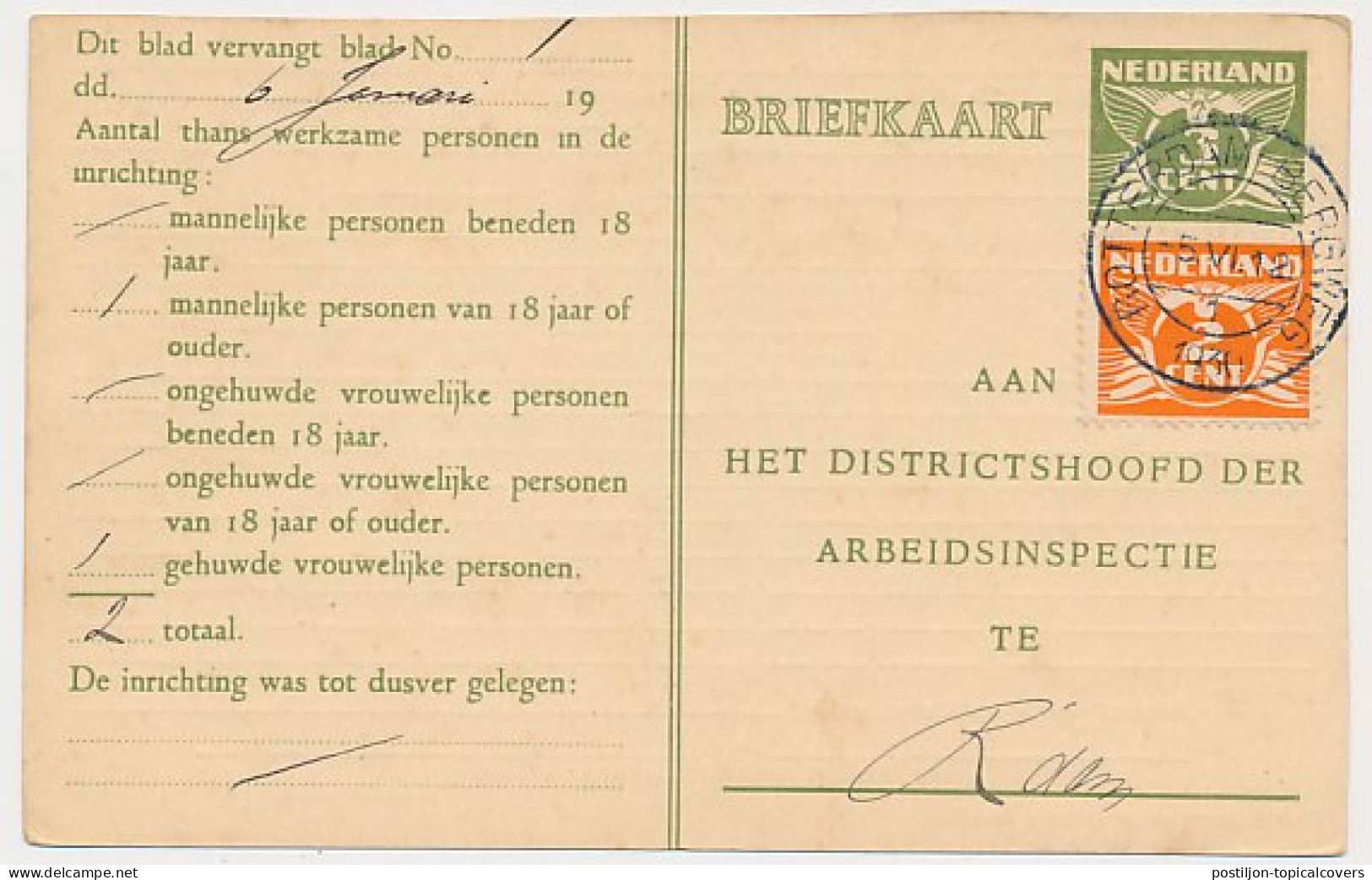 Arbeidslijst G. 15 A Locaal Te Rotterdam 1930 - Postwaardestukken
